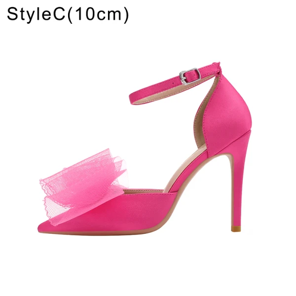 Classy Champagne Bow Prom Womens Shoes 2022 Ankle Strap 10 cm Stiletto Heels Pointed Toe Womens Shoes High Heels