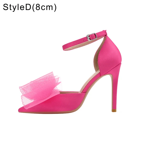 Classy Champagne Bow Prom Womens Shoes 2022 Ankle Strap 10 cm Stiletto Heels Pointed Toe Womens Shoes High Heels