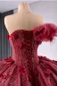 High-end Burgundy Appliques Pearl Sequins Prom Dresses 2024 Ball Gown Strapless Sleeveless Backless Chapel Train Tulle Prom Formal Dresses