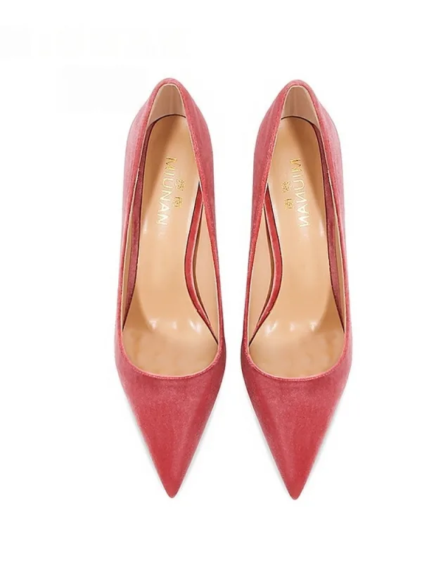 Chic / Beautiful Blushing Pink Prom Suede Pumps 2026 Leather 10 cm Stiletto Heels Pointed Toe Pumps High Heels