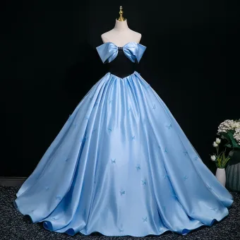Élégant Bleu Robe De Bal 2025 Robe Boule Bustier Sans Manches Dos Nu Longue Promo Robe De Ceremonie