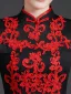 Chinese style Black Lace Flower Cheongsam Evening Dresses 2025 Trumpet / Mermaid High Neck 1/2 Sleeves Sweep Train Evening Party Cheongsam / Qipao