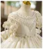 Vintage / Retro Ivory Beading Rhinestone Appliques Bow Birthday Flower Girl Dresses 2025 Ball Gown Scoop Neck Short Sleeve Floor-Length / Long