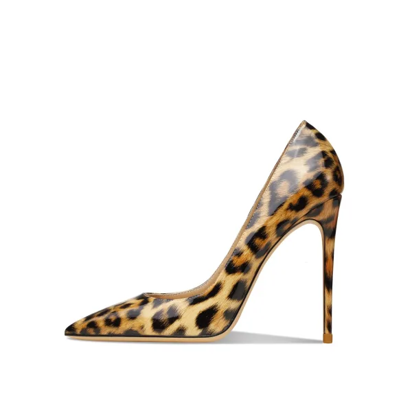 Sexy Luipaard Print Lakleer Avond Pumps 2022 Bruin Leer 10 cm Naaldhakken / Stiletto Spitse Neus Pumps Hoge Hakken
