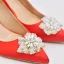 Élégant Rouge Perle Faux Diamant Satin Chaussure De Mariée 2022 Mariage 8 cm Talons Épais À Bout Pointu Escarpins Talons Hauts