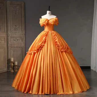 Elegant Orange Appliques Prom Dresses 2023 Ball Gown Bow Off The Shoulder Short Sleeve Backless Floor Length Long Prom Formal Dresses