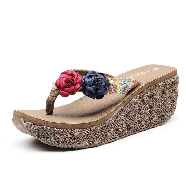 Fashion Black Street Wear Beach Summer Womens Sandals 2023 Appliques 7 cm Wedges Open / Peep Toe Sandals High Heels