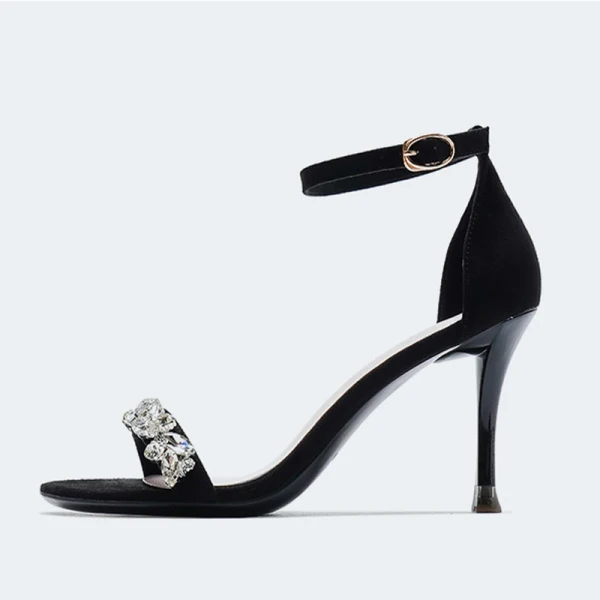 Sexy Noire Soirée Daim Sandales Femme 2022 Bride Cheville Faux Diamant 8 cm Talons Aiguilles Peep Toes / Bout Ouvert Sandales Talons Hauts