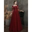 Classic Burgundy Beading Sequins Evening Dresses 2023 A-Line / Princess Square Neckline 3/4 Sleeve Backless Floor-Length / Long Evening Party Formal Dresses