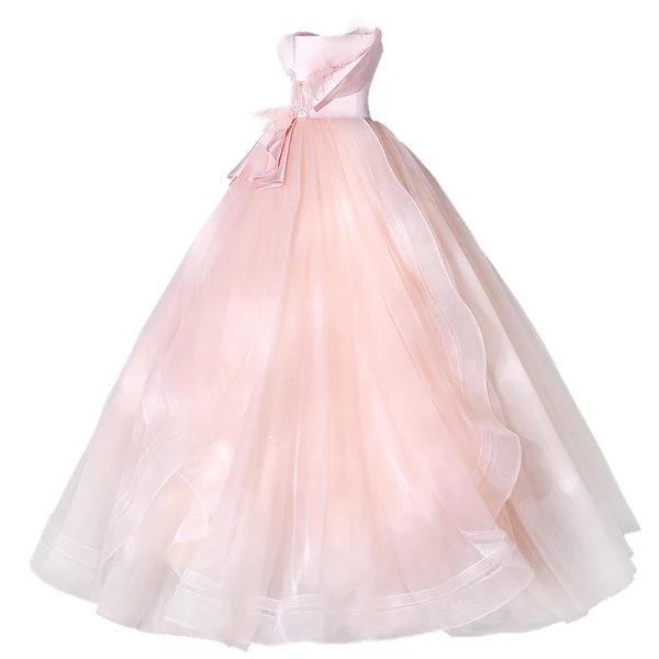 Chic / Beautiful Candy Pink Tassel Prom Dresses 2022 Ball Gown Strapless Sleeveless Backless Floor-Length / Long Formal Dresses