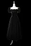 Vintage / Retro Black Velvet Homecoming Graduation Dresses 2024 A-Line / Princess Square Neckline Pearl Puffy Short Sleeve Backless Tea-length Formal Dresses
