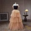 Chic / Beautiful Champagne Cascading Ruffles Prom Dresses 2023 A-Line / Princess Off-The-Shoulder Rhinestone Sleeveless Backless Floor-Length / Long Prom Formal Dresses
