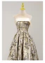 Chinese style Champagne Printing Prom Dresses 2024 A-Line / Princess Strapless Sleeveless Backless Floor-Length / Long Prom Formal Dresses