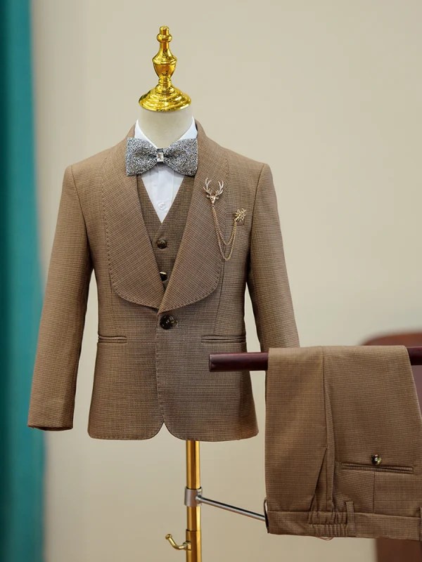 Fashion Brown 6-piece Birthday Bow Boys Wedding Suits 2023 Body Jewellery Coat Pants Shirt Tie Vest
