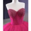 High-end Fuchsia Beading Pearl Sequins Cascading Ruffles Prom Dresses 2023 Ball Gown Strapless Corset Sleeveless Backless Chapel Train Prom Formal Dresses