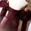 Vintage / Retro Burgundy Ruffle Prom Dresses 2024 A-Line / Princess Off-The-Shoulder Long Sleeve Backless Floor-Length / Long Prom Formal Dresses