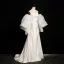 Fashion White Satin Tassel Wedding Dresses 2024 Trumpet / Mermaid Strapless Short Sleeve Backless Sweep Train Wedding