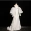 Fashion White Trumpet / Mermaid Wedding Dresses 2024 Strapless Puffy Short Sleeve Backless Sweep Train Wedding