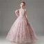 Charming Blushing Pink Beading Tassel Sequins Lace Flower Floor-Length / Long Birthday Flower Girl Dresses 2024 Ball Gown Scoop Neck Sleeveless Tulle