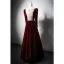 Vintage / Retro Beading Burgundy Velvet Winter Prom Dresses 2024 A-Line / Princess V-Neck Long Sleeve Floor-Length / Long Prom Formal Dresses