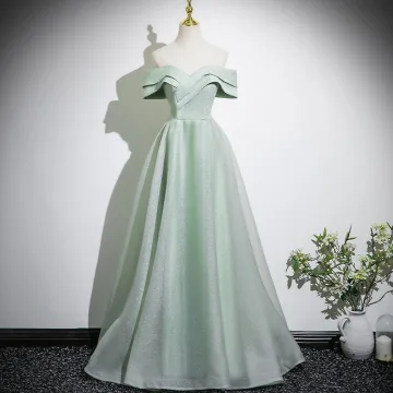 Chic Beautiful Sage Green Prom Dresses 2025 A Line Princess Off The Shoulder Short Sleeve Backless Floor Length Long Formal Dresses