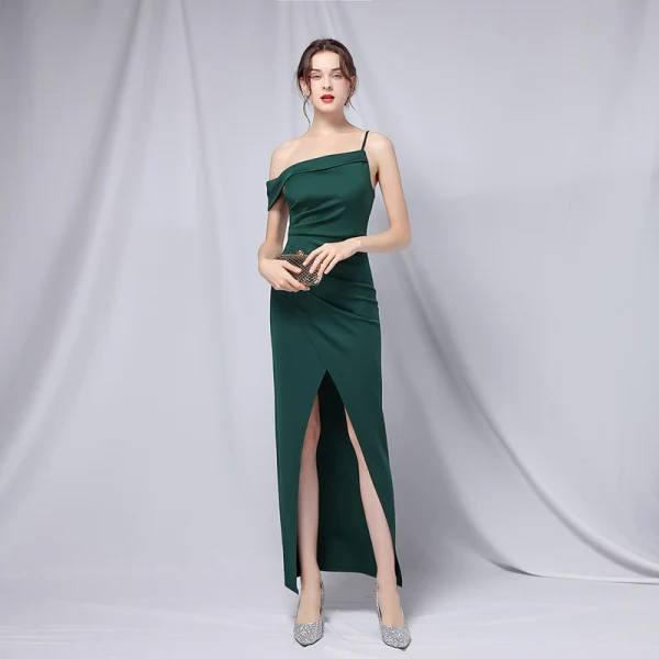 Modest / Simple Black Party Dresses 2022 Trumpet / Mermaid Spaghetti Straps Sleeveless Backless Floor-Length / Long Evening Party Cocktail Party Formal Dresses