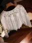 Vintage / Retro White Handmade  Pearl Lace Flower Tassel shawl 2025 Scoop Neck