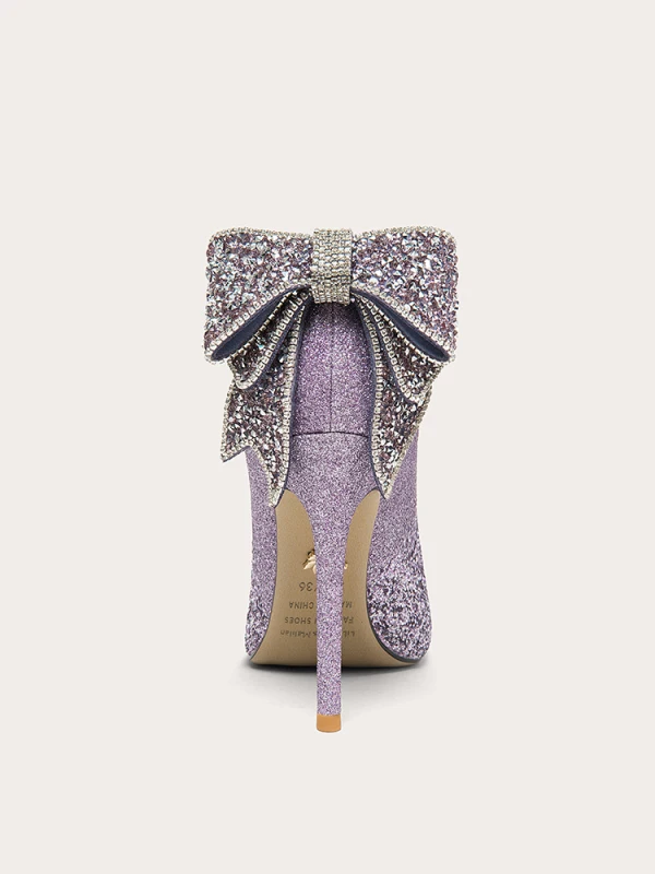 Glitzernden Sexy Lavendel Strass Pailletten Schleife Brautschuhe 2023 Leder 10 cm Stilettos Spitzschuh Hochzeit Pumps Hochhackige