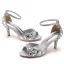 Charmant Silber Strass Abend Sandalen Damen 2023 7 cm Stilettos Peeptoes Knöchelriemen Sandaletten Hochhackige