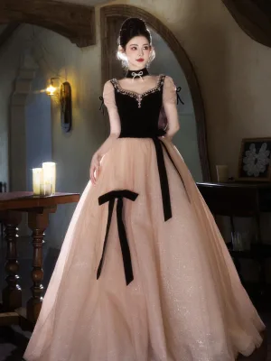 Chic Beautiful Black Rhinestone Bow Prom Dresses 2025 Ball Gown Square Neckline Short Sleeve Backless Floor Length Long Tulle Formal Dresses