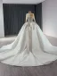 Haut de Gamme Blanche Fait main Faux Diamant Robe De Mariée 2024 Robe Boule Encolure Dégagée Manches Longues Tribunal Train Mariage