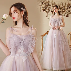 Chic Beautiful Lavender Beading Appliques Prom Dresses 2022 A Line Princess Spaghetti Straps Sleeveless Backless Floor Length Long Formal Dresses