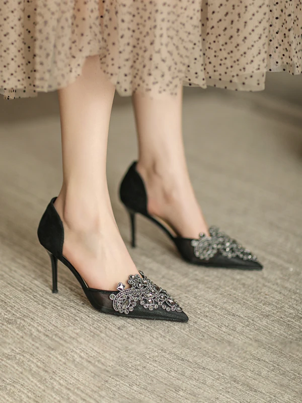 Chic / Beautiful Gold Rhinestone Wedding Shoes 2022 7 cm Stiletto Heels Pointed Toe Wedding Womens Shoes High Heels