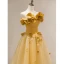 Fashion Yellow Appliques Prom Dresses 2023 A-Line / Princess Strapless Sleeveless Backless Floor-Length / Long Prom Formal Dresses