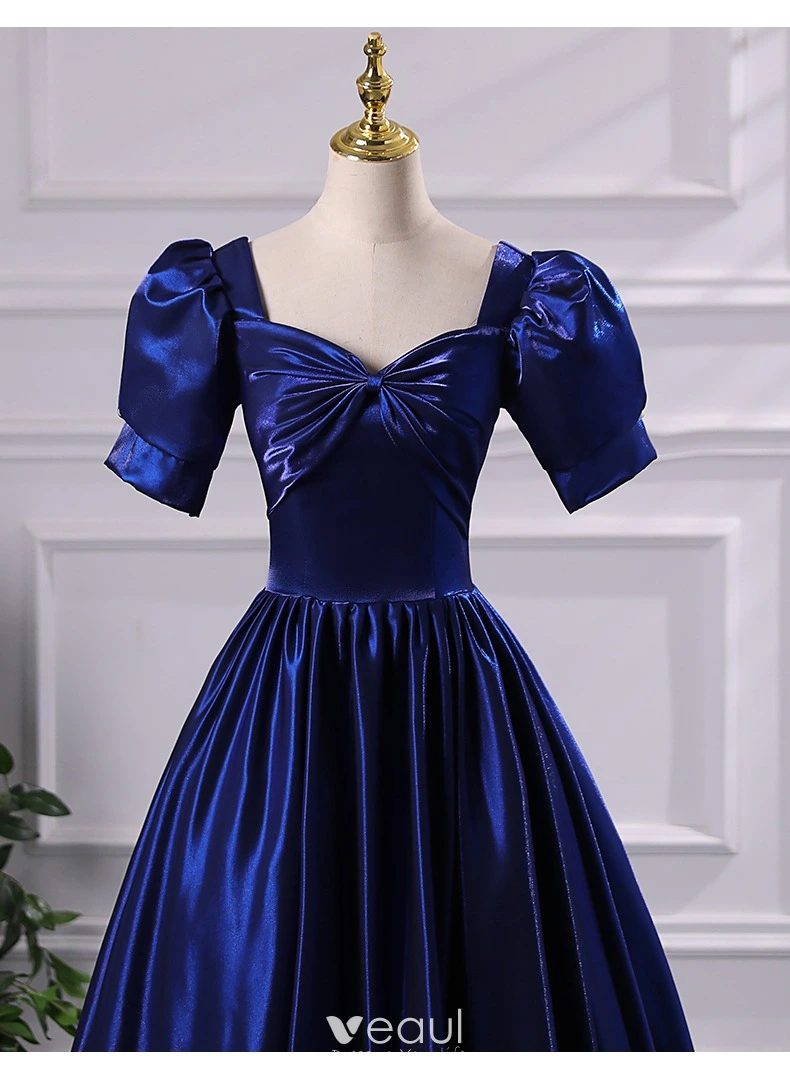 royal blue satin dresses Royal Blue Satin One Shoulder Long Prom Dresses with High Slit, Royal – Lwt  Dress main image 0