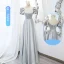 Modest / Simple Silver Grey Satin Bridesmaid Dresses 2022 A-Line / Princess Short Sleeve Backless Floor-Length / Long Wedding Party Dresses