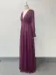 Modest / Simple Fuchsia Glitter Prom Dresses 2024 A-Line / Princess V-Neck Long Sleeve Floor-Length / Long Prom Formal Dresses