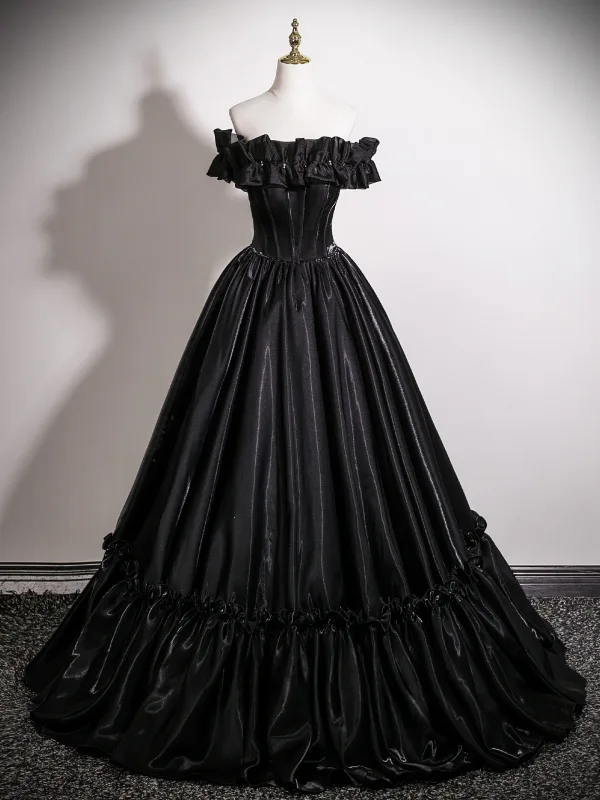 Vintage Schwarz Satin Ballkleider 2025 Ballkleid Off Shoulder Ärmellos Rückenfreies Lange Ball Festliche Kleider