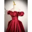Vintage / Retro Red Satin Prom Dresses 2025 Ball Gown Off-The-Shoulder Short Sleeve Backless Floor-Length / Long Prom Formal Dresses