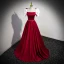 Elegant Burgundy Satin Prom Dresses 2023 A-Line / Princess Square Neckline Puffy Short Sleeve Backless Bow Floor-Length / Long Prom Formal Dresses