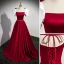 Elegant Burgundy Satin Prom Dresses 2023 A-Line / Princess Square Neckline Puffy Short Sleeve Backless Bow Floor-Length / Long Prom Formal Dresses