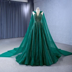 High End Vintage Retro Dark Green Handmade Beading Sequins Prom Dresses 2023 A Line Princess Square Neckline Sleeveless Backless Court Train Prom Formal Dresses