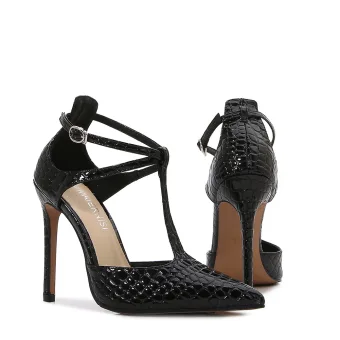 Sexy Noire Soirée Sandales Femme 2023 T Strap 11 Cm Talons Aiguilles À Bout Pointu Sandales Talons Hauts