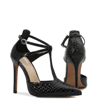 Sexy Noire Soirée Sandales Femme 2023 T Strap 11 Cm Talons Aiguilles À Bout Pointu Sandales Talons Hauts