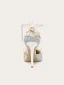 Moderne / Mode Argenté En Dentelle Fleur Appliques Chaussure De Mariée 2023 Cuir Perle Bride Cheville 10 cm Talons Aiguilles À Bout Pointu Mariage Talons Hauts