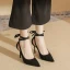 Fashion Black Evening Party Womens Sandals 2023 Leather Ankle Strap Bow 8 cm Stiletto Heels Pointed Toe High Heels