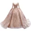 Luxury / Gorgeous Sparkly Champagne Handmade  Beading Sequins Wedding Dresses 2022 Ball Gown Scoop Neck Long Sleeve Backless Court Train Wedding