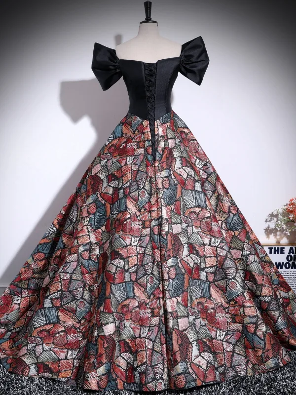 Unusual Multi-Colors Plaid Prom Dresses 2025 Ball Gown Off-The-Shoulder Short Sleeve Backless Floor-Length / Long Formal Dresses