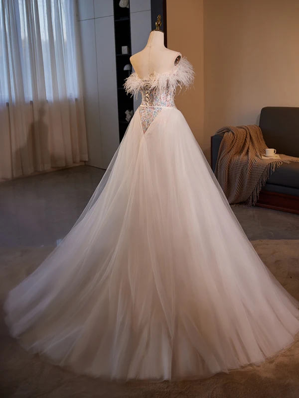 Haut de Gamme Charmant Champagne Impression Robe De Bal 2024 Trompette / Sirène Bustier Gland Sans Manches Dos Nu Train De Balayage Promo Robe De Ceremonie