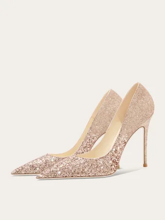 Sparkly Champagne Sequins Wedding Shoes 2025 10 Cm Stiletto Heels Pointed Toe Wedding Pumps High Heels